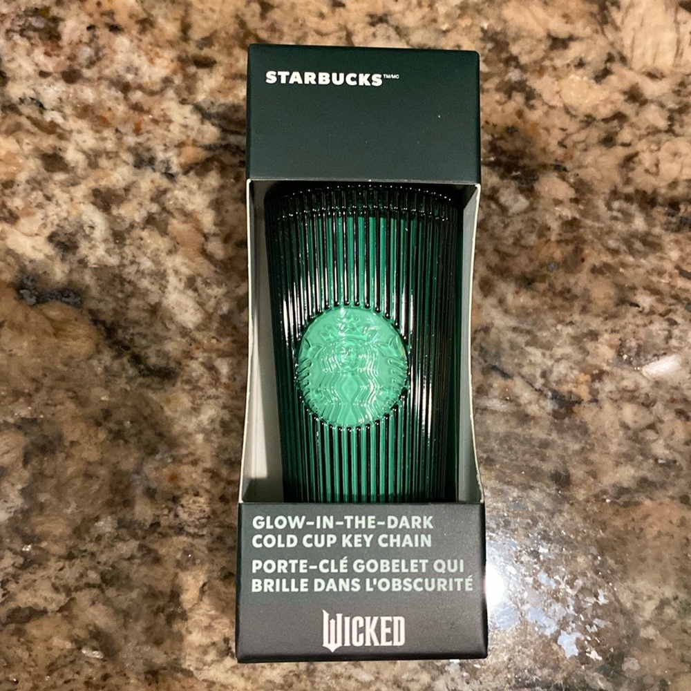 Starbucks WICKED Green “Glow-In-The-Dark” Cold Cup Tumbler Key Chain, NWT in Box